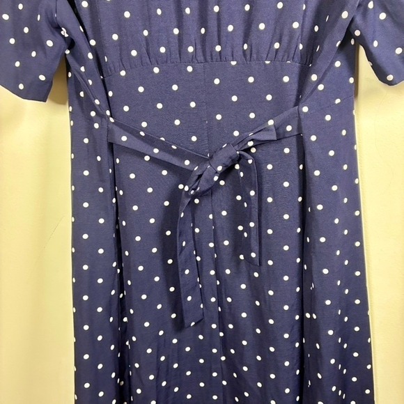 Vintage Dressbarn Polka Dot Dress XL Navy Blue Tie Back Classic Pinup Nautical - Picture 10 of 10
